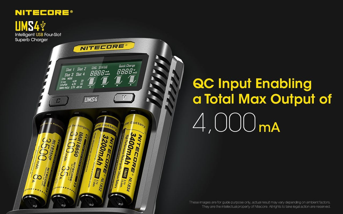 Nitecore UMS4 lader til 4x batterier