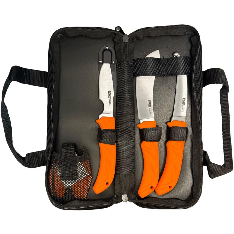 AccuSharp slagteknivsæt med orange håndtag og etui
