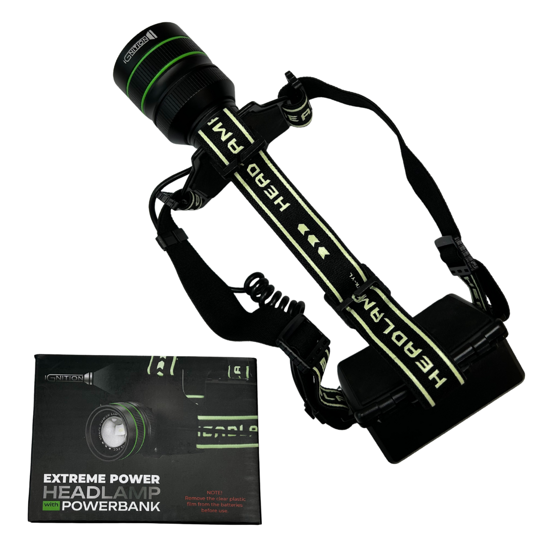 Ekstrem Kraftig - pandelampe 10.000 Lumens + powerbank - Ignition