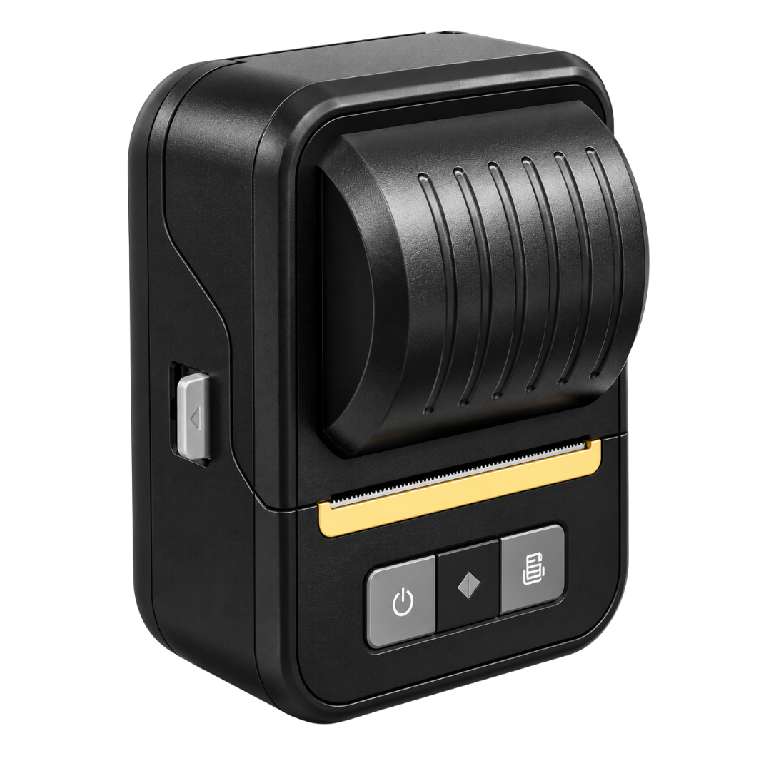 Kyros labelprinter set fra siden
