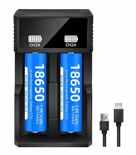Oplader til 2stk. 18650 litium batterier