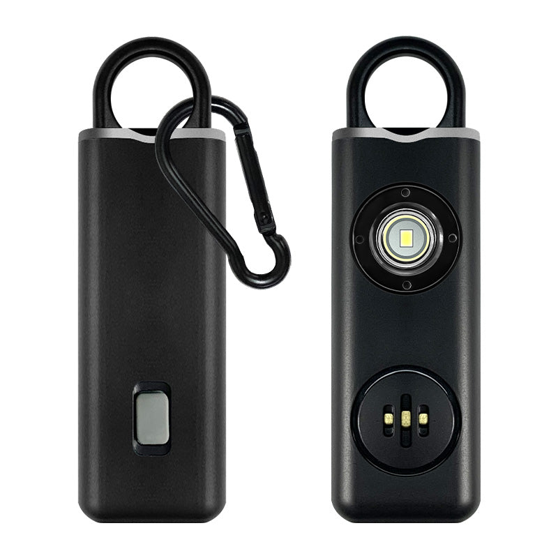 Personalarm 130 dB sort - forside og bagside