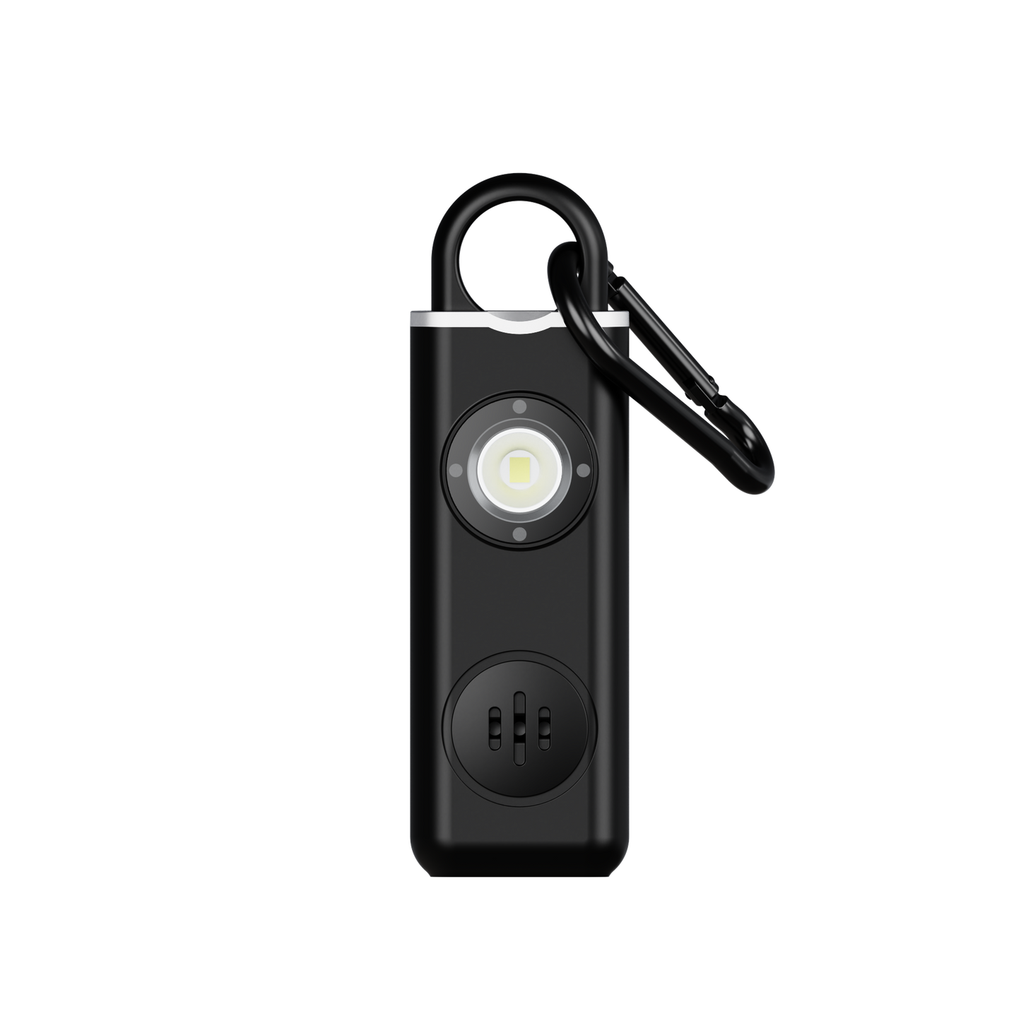 Personalarm 130 dB med LED-strobe og karabinhage