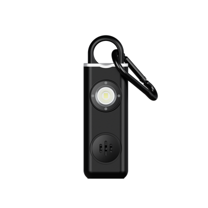 Personalarm 130 dB med LED-strobe og karabinhage