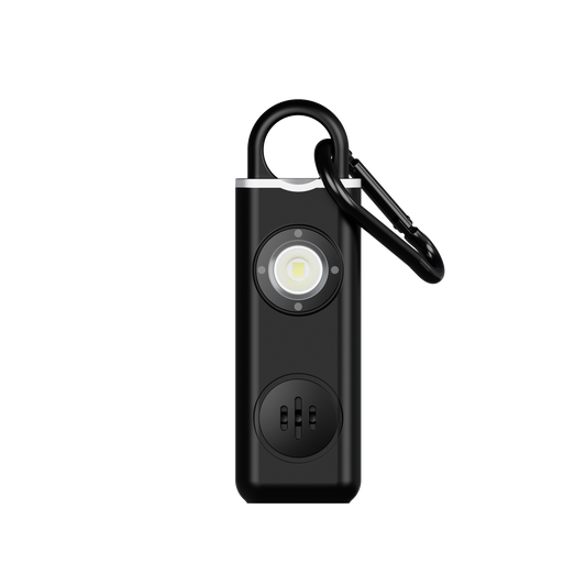 Personalarm 130 dB med LED-strobe og karabinhage
